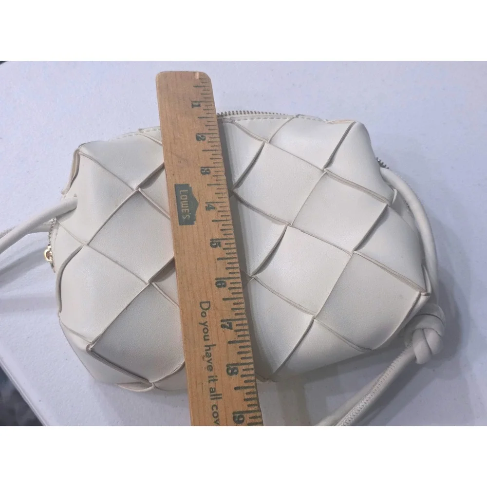 Urban Expressions Cream Woven Vegan Leather Crossbody Bag Knotted Strap Small